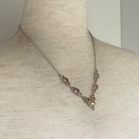 Sterling Silver 925 Multi Gemstone Citrine Collar V Necklace Cable Chain 17" - Picture 4 of 16